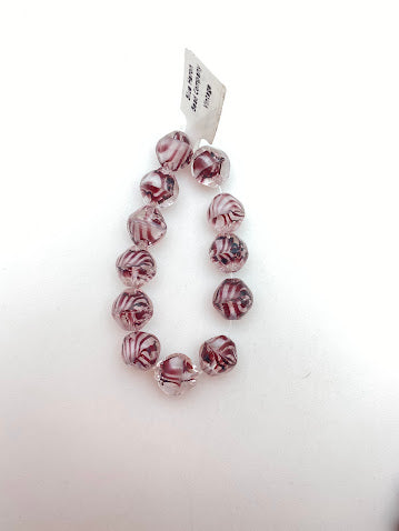 Vintage Glass Bi-cone 10mm Purple/White - VBE-0507-B