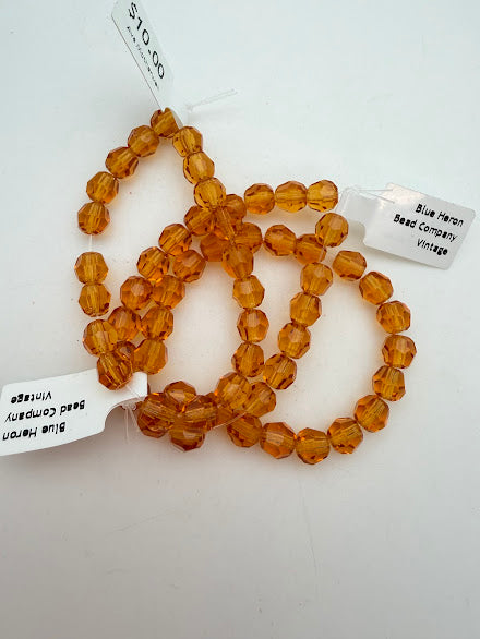 Vintage Glass Faceted 6mm Amber