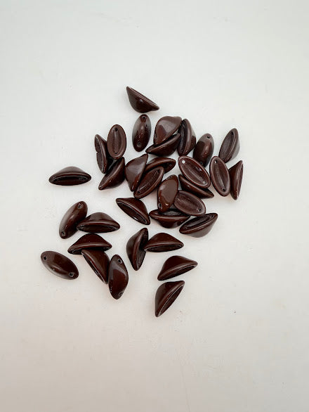 Vintage Glass Two Hole Cap 14x5mm Dark Coco