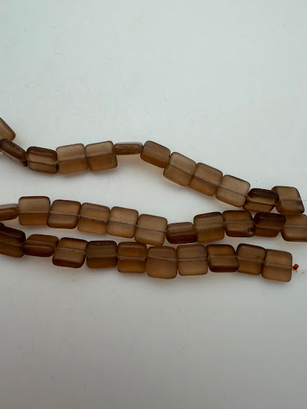 Vintage Glass Flat Square 8mm Smokey Topaz Matte