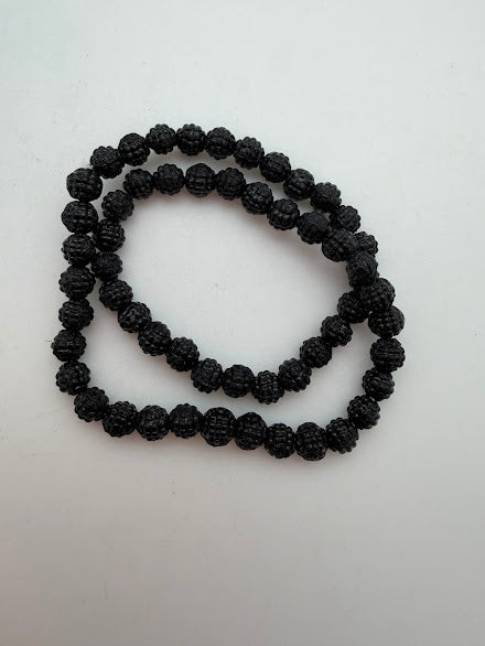 Vintage Glass Etched Round 6mm Jet