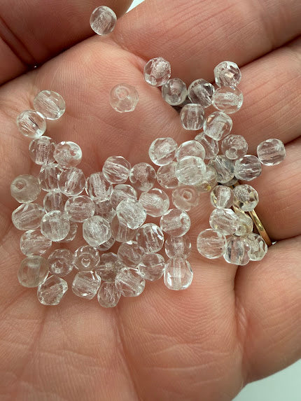 Vintage Glass Faceted 5mm Clear