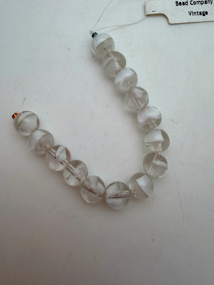 Vintage Glass Round 8mm Two-tone White