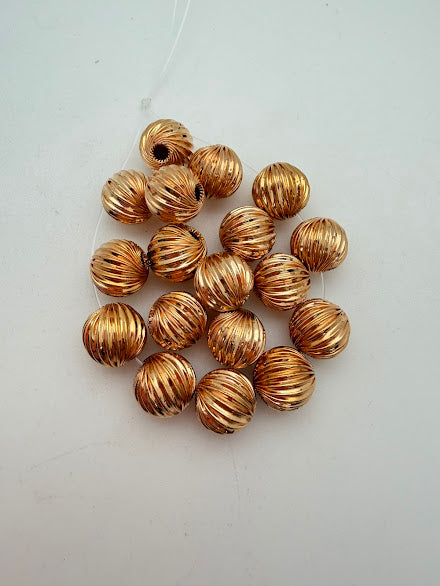 Vintage Metal Bead Round Textured 10mm Gold