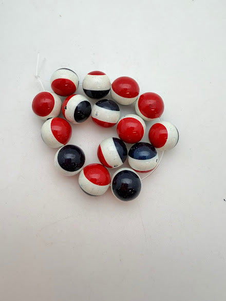 Vintage Japanese Painted Round 10mm Red, white & Blue