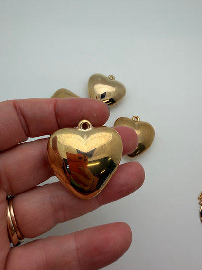 Vintage Metal Heart Pendant 35mm Gold