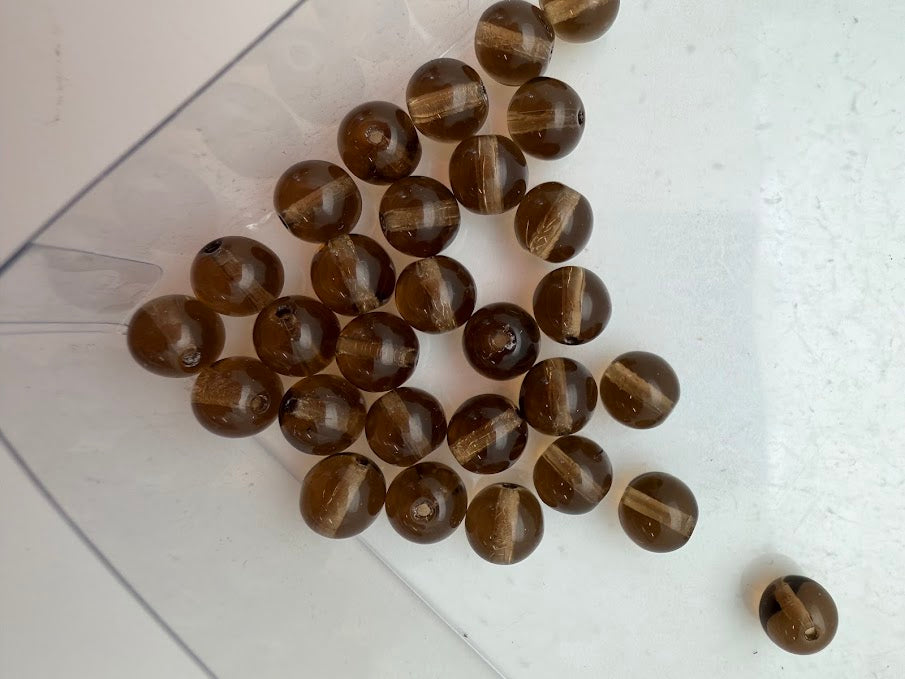 Vintage Glass Round 8mm Smokey Topaz
