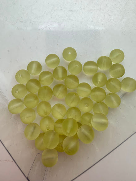 Vintage Glass Round 8mm Neon Yellow Matte