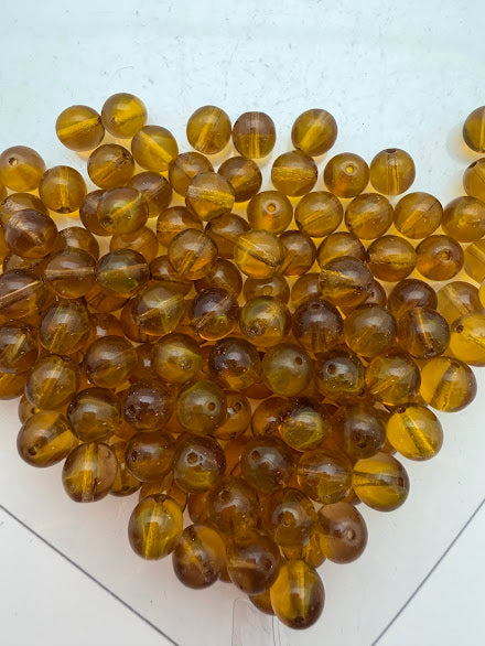 Vintage Glass Round 8mm Yellow Olive Opal