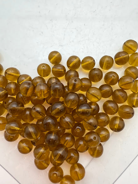 Vintage Glass Round 8mm Yellow Olive