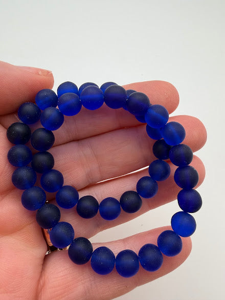 Vintage Glass Round 8mm Cobalt Matte