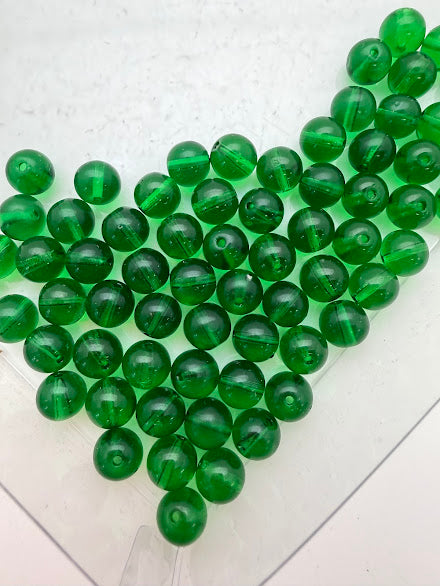 Vintage Glass Round 8mm Kelly Green