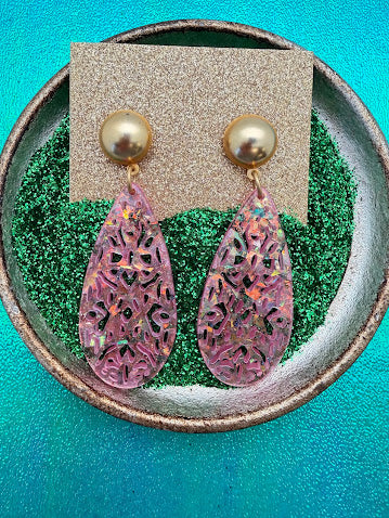 Laser Cut Tear Drop 50mm Pink AB