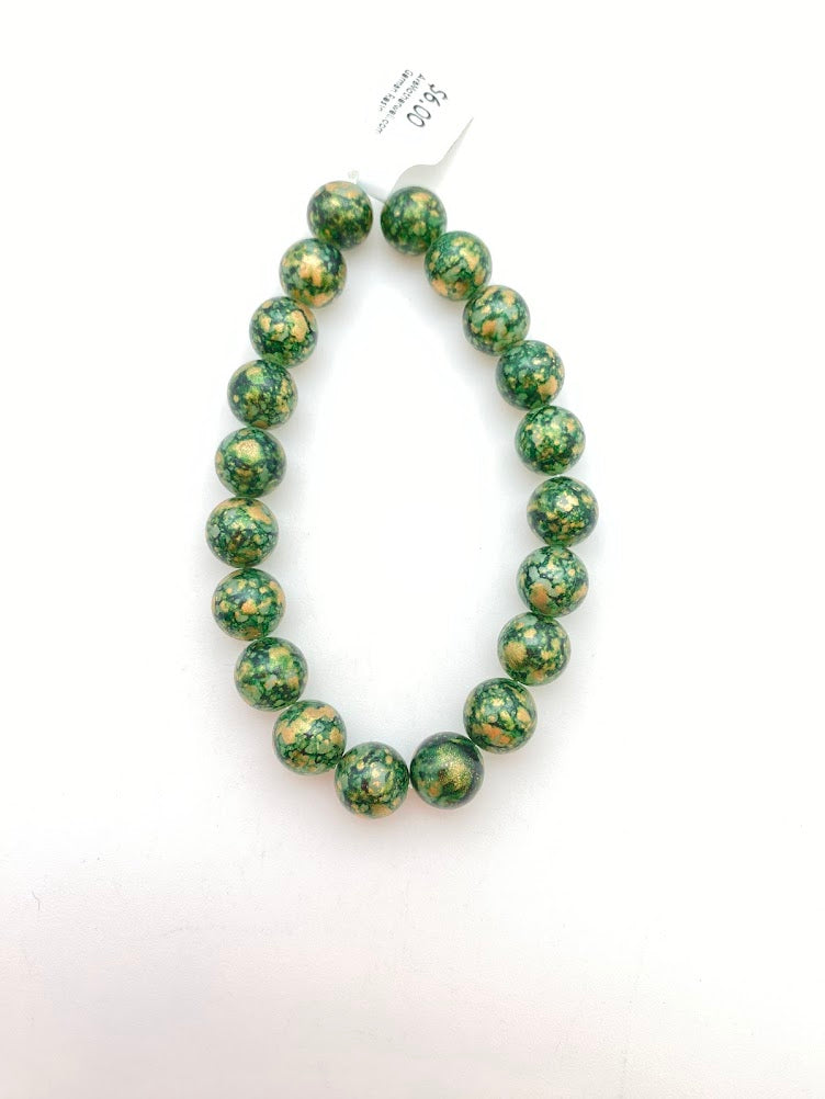 Round 10mm Green/gold painted