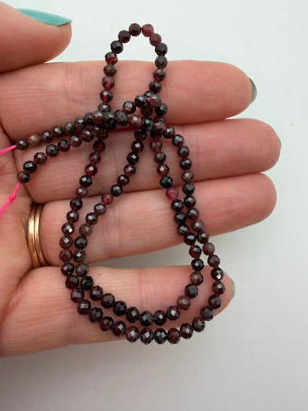 Garnet 3mm Faceted Bead Strand