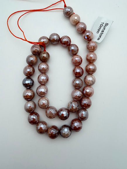 Sunstone with Luster 10mm Faceted Bead Strand