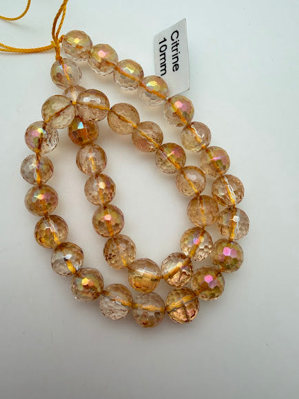 Citrine with AB 10mm Faceted Bead Strand