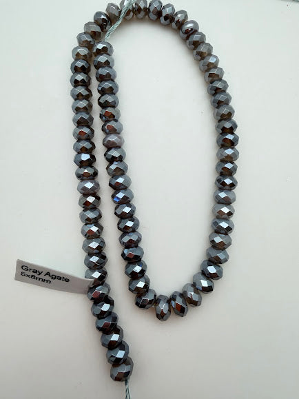Gray Agate 8x5 Faceted Rondelle Bead Strand