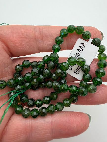 Diopside AAA 6mm Faceted Round Bead Strand