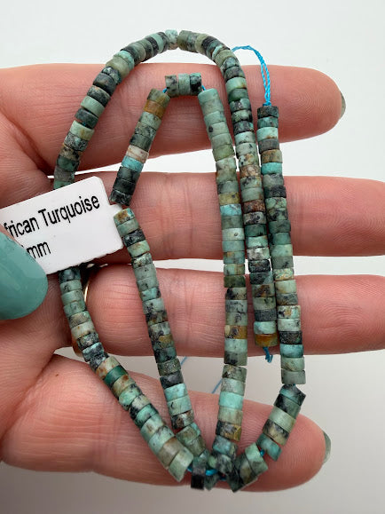 African Turquoise 4x2mm Smooth Heishi Bead Strand