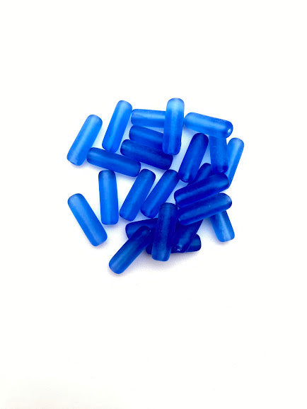 Vintage Glass Tube 18x5mm Sapphire Matte