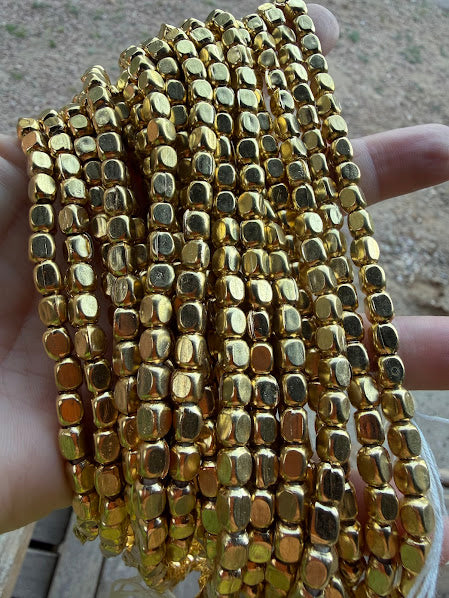 Brass Beads 7mm Cube Gold