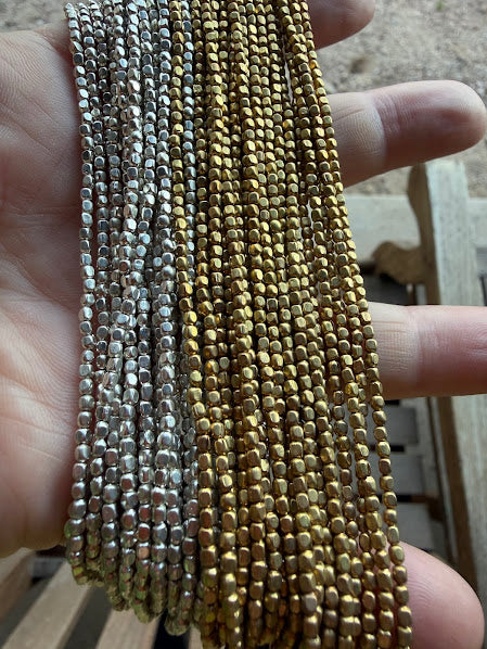 Brass Beads 2mm Cube SIlver