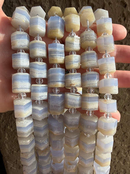 Blue Lace Agate 16x14mm 6 sided Tube