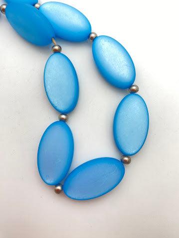 Flat Oval Moon Glow Matte 35x20mm Lt Sapphire