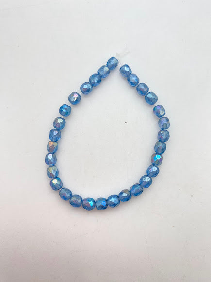 Vintage Glass Faceted 6mm Sapphire AB