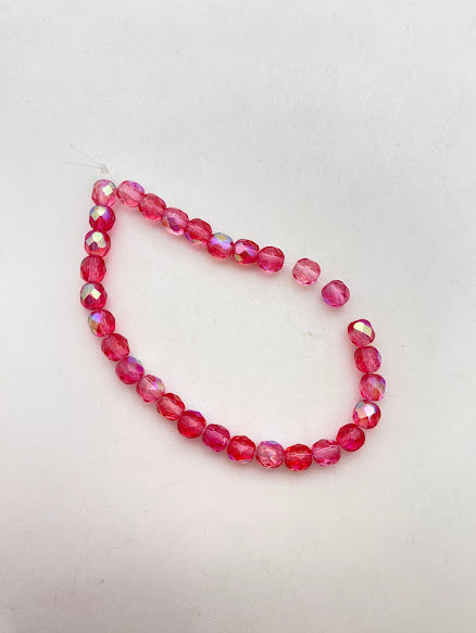 Vintage Glass Faceted 6mm Rose AB