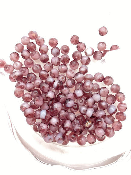 Vintage Glass Faceted 6mm Two-tone Amethyst