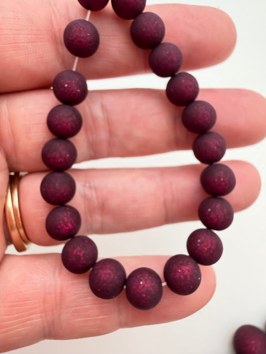Round 8mm Matte Glitter Plum