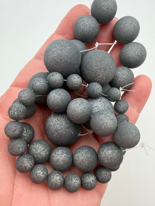 Round 8mm Matte Glitter Black Diamond