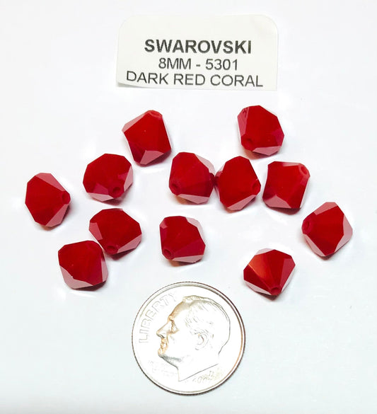 Swarovski Crystal Beads - Article 5301 - 8mm - Dark Red Coral