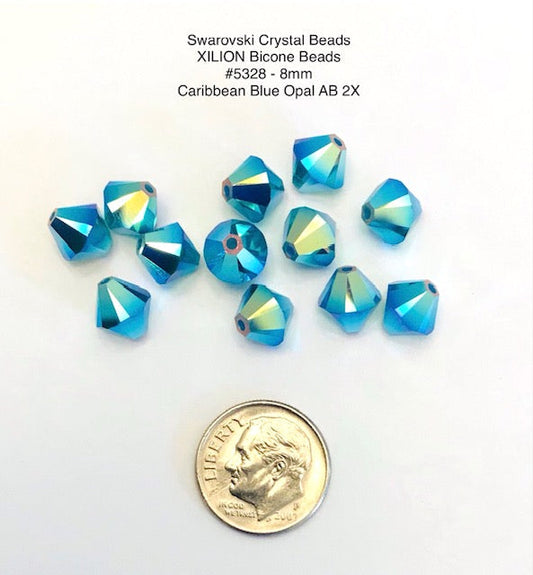 Swarovski Crystal Beads - Article 5328 - 8mm - Caribbean Blue Opal AB 2X