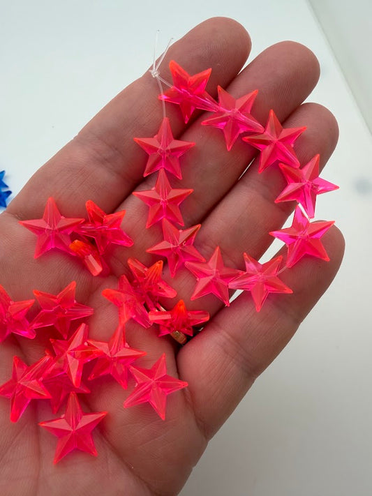 Faceted Star Bead 14mm Pink Neon