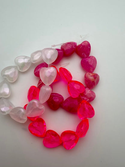 Faceted Heart 15mm Pink Neon