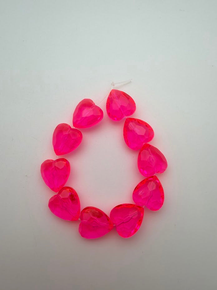 Faceted Heart 15mm Pink Neon