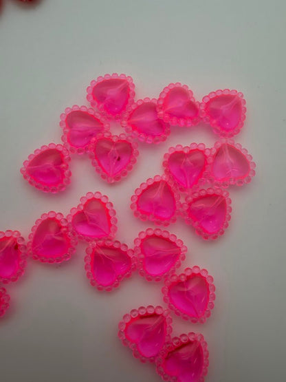 Framed Heart Bead 18mm Pink Neon