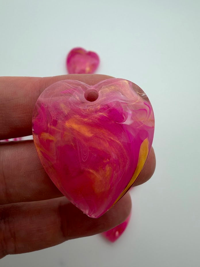 Faceted Heart Pendant 36mm Golden Fuchsia