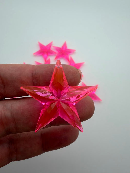 Faceted Star Pendant 38mm Pink Neon