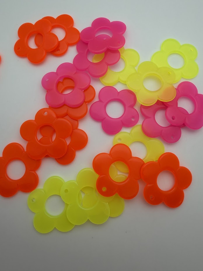Flower Pendant 35mm Orange Opal Neon