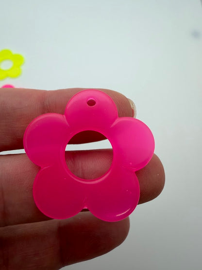 Flower Pendant 35mm Pink Opal Neon