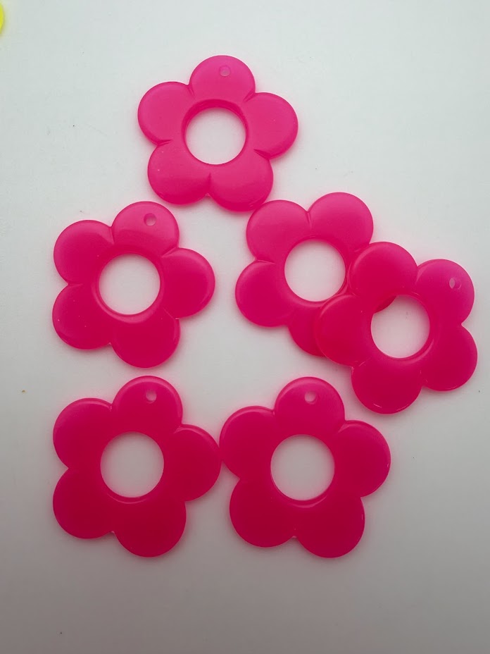 Flower Pendant 35mm Pink Opal Neon