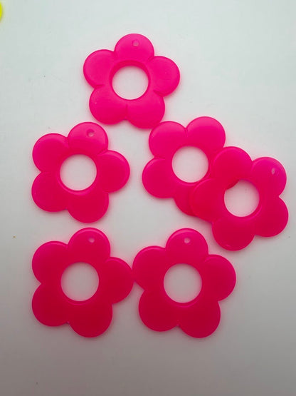Flower Pendant 35mm Pink Opal Neon
