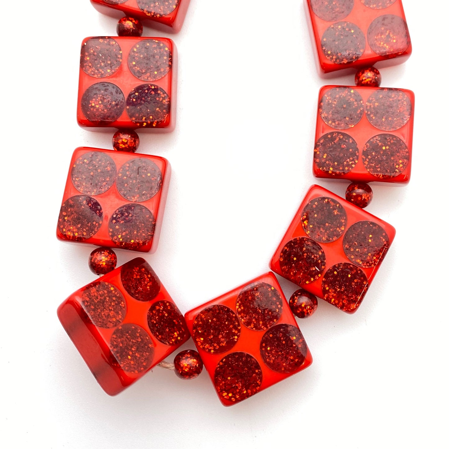 Glitter Square 20mm Red Glitter Polka Dot