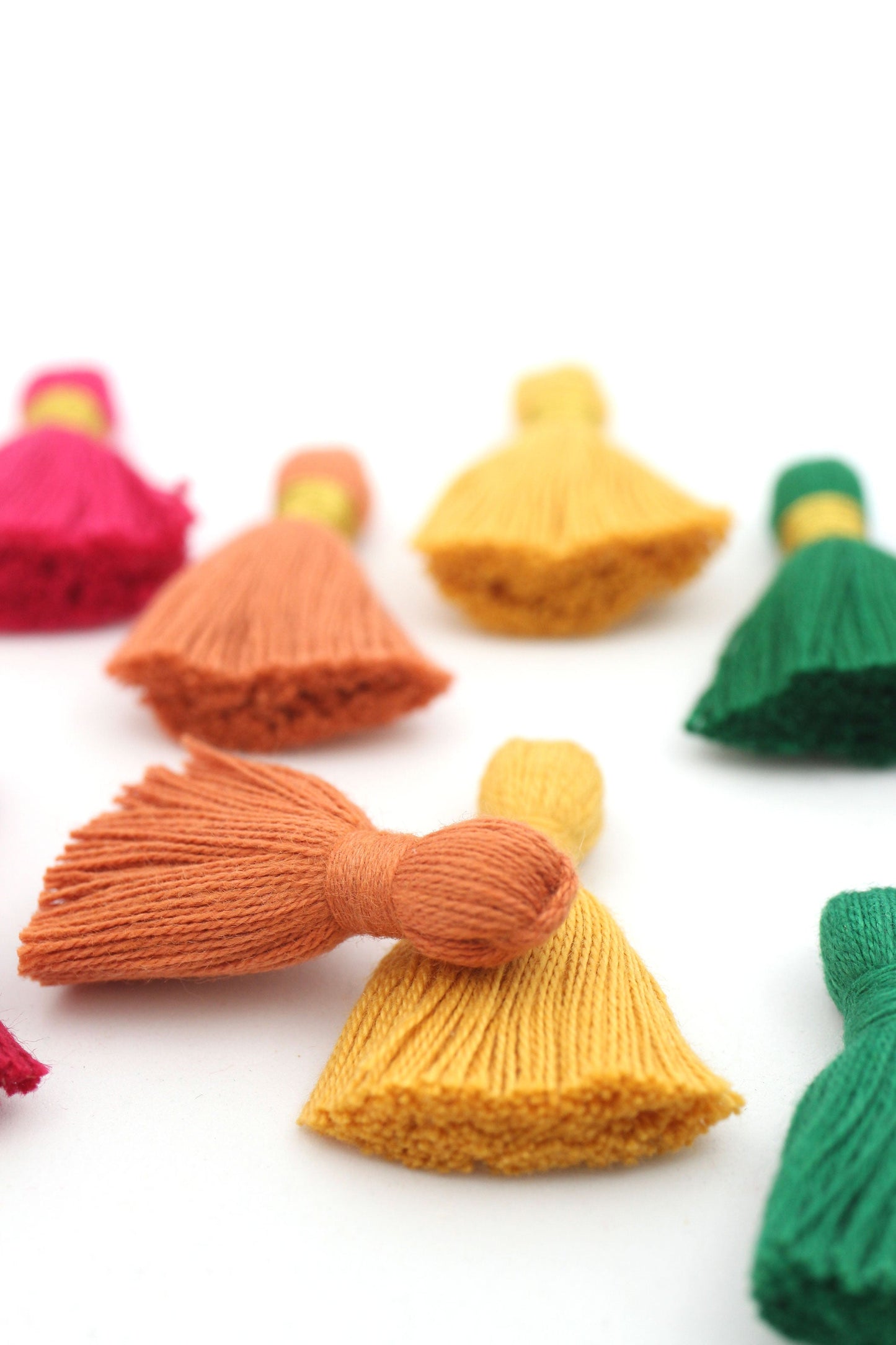 Jewel Tone Tassel Mix, 6 Mini Tassels, 1.25" Cotton Fringe for DIY Jewelry