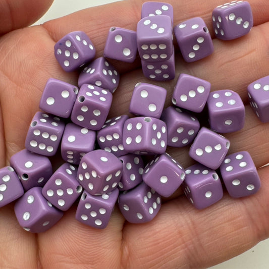 Dice Bead 9mm Lavender with white