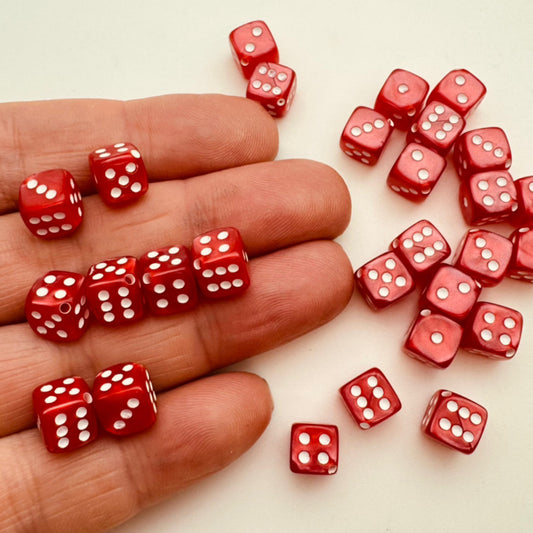 Dice Bead 9mm Fuchsia Pearl with white